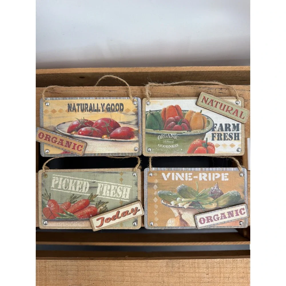 Kurt S Adler Pam Britton Farmhouse‎ Kitchen Signs Set of 4 Organic Produce Decor